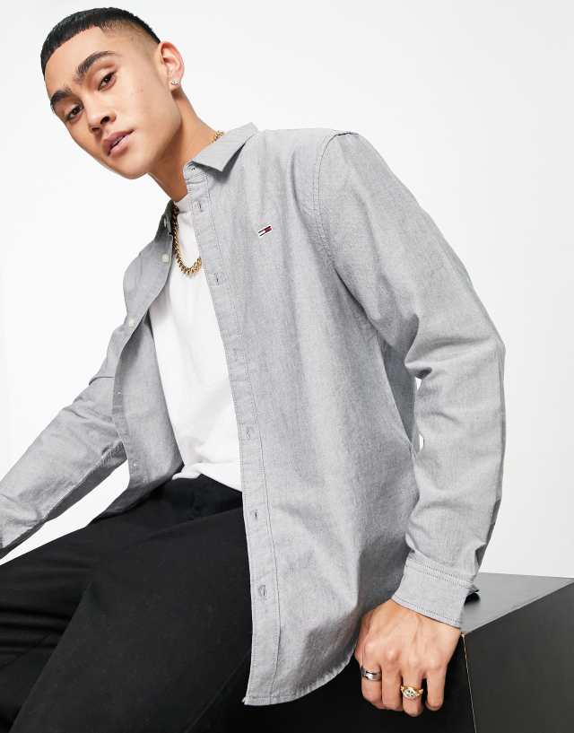 Tommy Jeans flag logo oxford shirt classic fit in gray