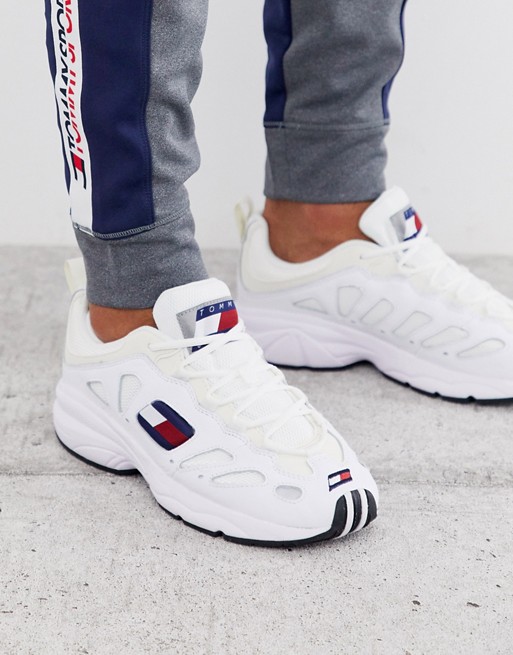 Tommy Jeans flag logo retro leather dad trainers in white | ASOS