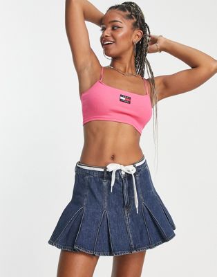 Tommy Jeans flag logo rib crop top in pink