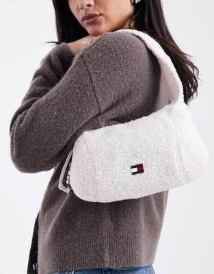 Tommy Jeans Flag Logo Sherpa Shoulder Bag In White