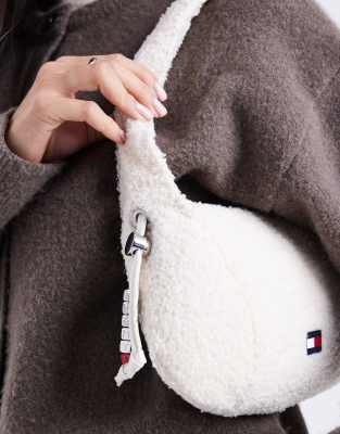 Tommy Jeans Flag Logo Sherpa Shoulder Bag In White