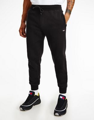 Tommy Jeans flag logo slim fit fleece cuffed joggers in black