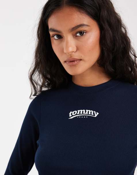 Tommy Jeans flag logo slim fit long sleeve T-shirt in navy - view 1
