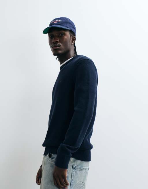 Tommy Jeans flag logo slim fit sweater in navy, 2 of 5
