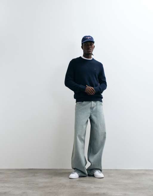 Tommy Jeans flag logo slim fit sweater in navy, 3 of 5