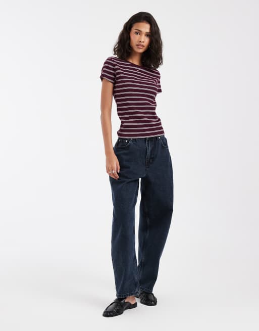 Tommy Jeans flag logo slim fit T-shirt i bordeaux/pink stribe, 3 af 4