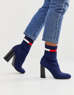 tommy hilfiger flag heeled sock boots