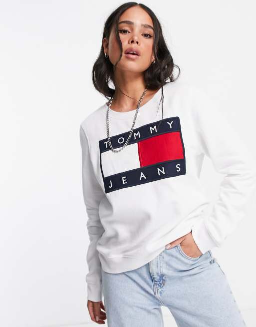 Tommy jeans white store sweatshirt womens