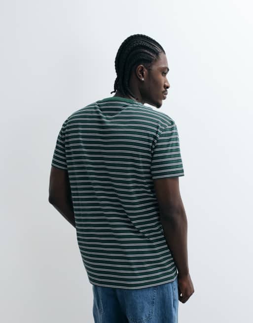 Tommy Jeans flag logo t-shirt in dark green stripe, 2 of 5