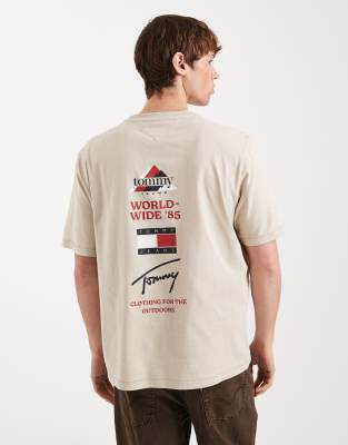 Tommy Jeans Flag Logo T-shirt With Mountain Peak Back Print In Neutral