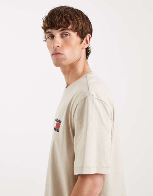 Tommy Jeans flag logo T-shirt with mountain peak back print in sand , 4 of 5
