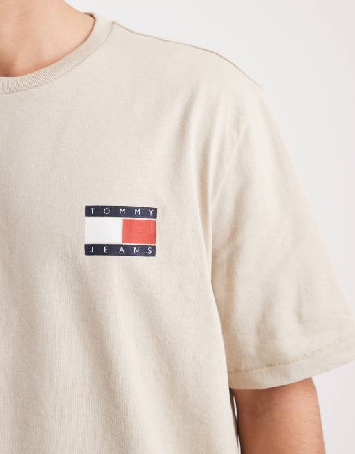 Tommy Jeans flag logo T-shirt with mountain peak back print in sand , 5 of 5
