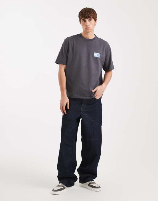 Tommy Jeans flag logo t-shirt with mountain peak back print in washed black, 2 of 5