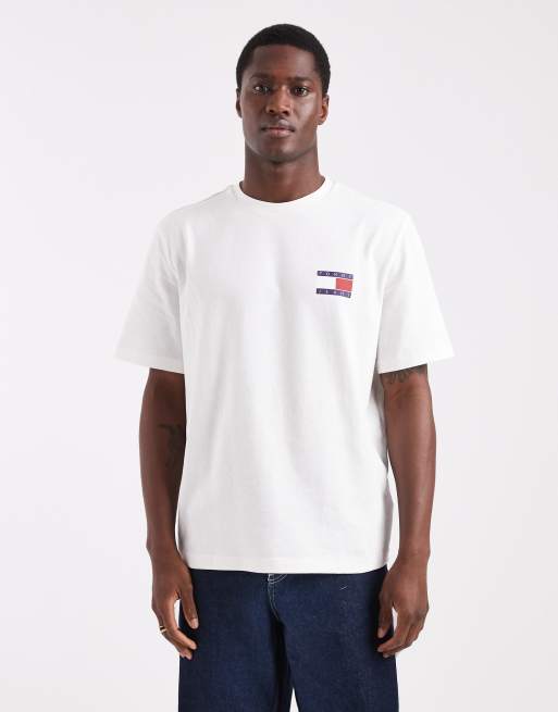 Tommy Jeans flag logo T-shirt with mountain peak back print in white, 3 of 5