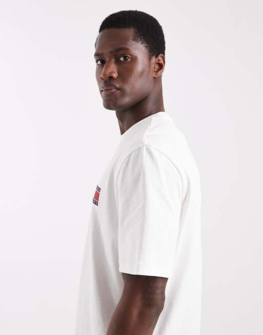 Tommy Jeans flag logo T-shirt with mountain peak back print in white, 4 of 5