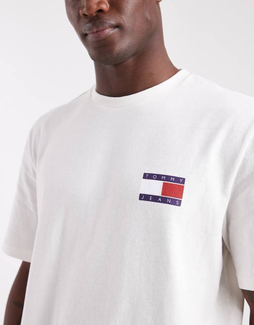 Tommy Jeans flag logo T-shirt with mountain peak back print in white, 5 of 5