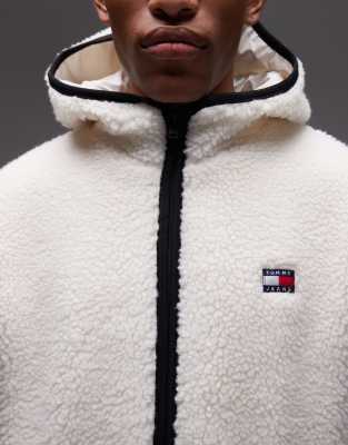 Tommy Jeans Flag Logo Teddy Fleece In Neutral