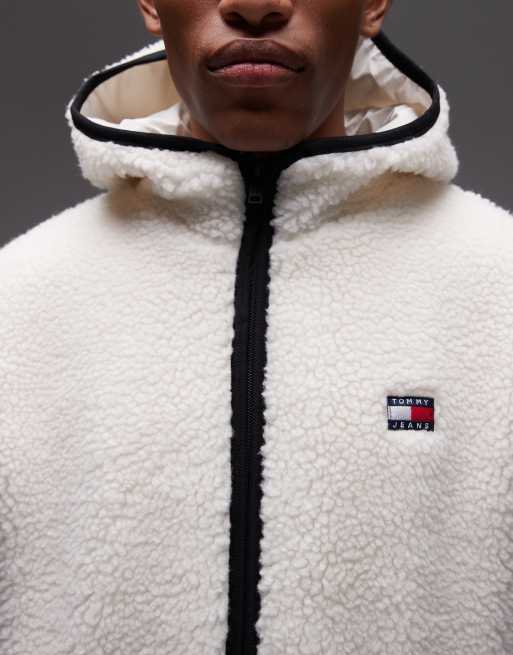 Tommy Jeans flag logo teddy fleece in beige and navy, 2 of 4