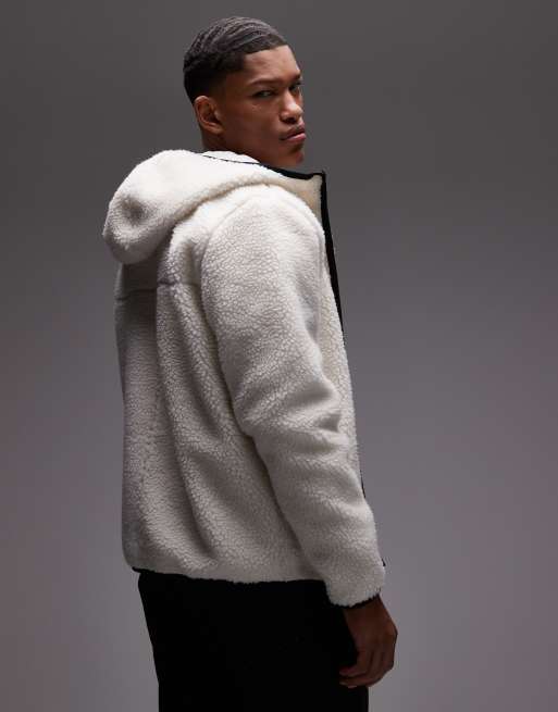Tommy Jeans flag logo teddy fleece in beige and navy, 3 of 4