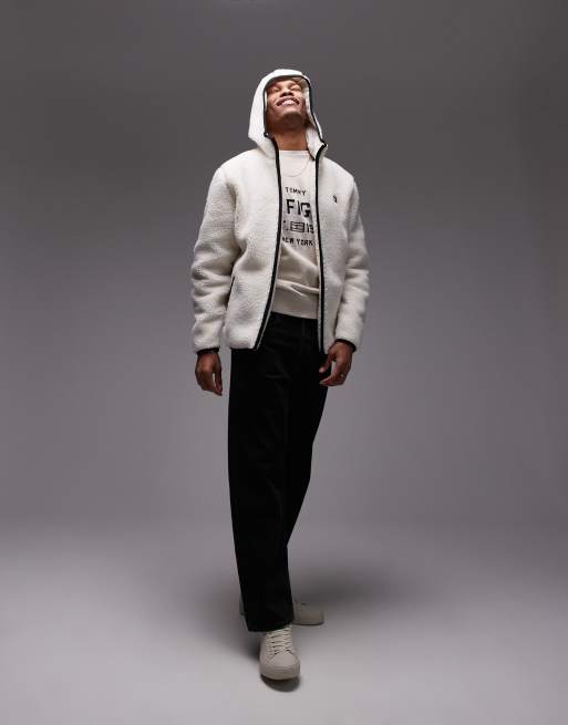 Tommy Jeans flag logo teddy fleece in beige and navy, 4 of 4
