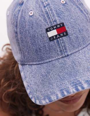 Tommy Jeans Flag Logo Washed Denim Cap In Purple