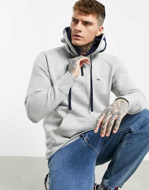 Tommy Jeans flag logo zip funnel neck hoodie in gray marl