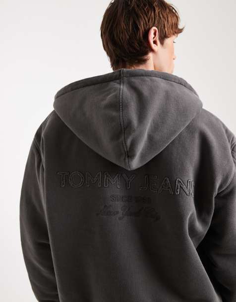 Tommy Jeans flag logo zip up hoodie in washed black - view 1