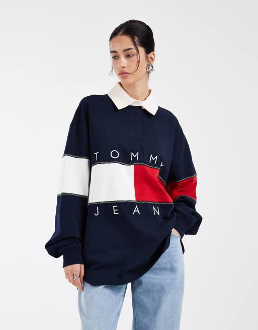 Tommy Jeans flag oversized rugby shirt in navy, 3 of 5