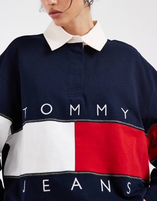 Tommy Jeans flag oversized rugby shirt in navy, 4 of 5