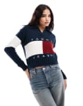 [Tommy Jeans] Tommy Jeans flag polo neck jumper in navy L Dark Night Navy