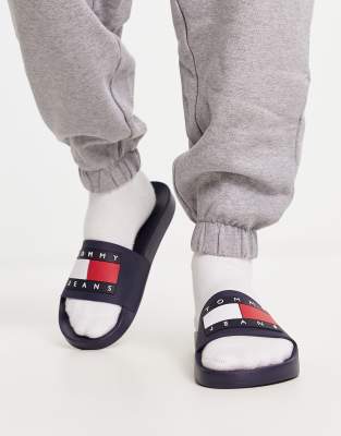 Tommy Jeans Flag Pool Slider In Blue In Blue