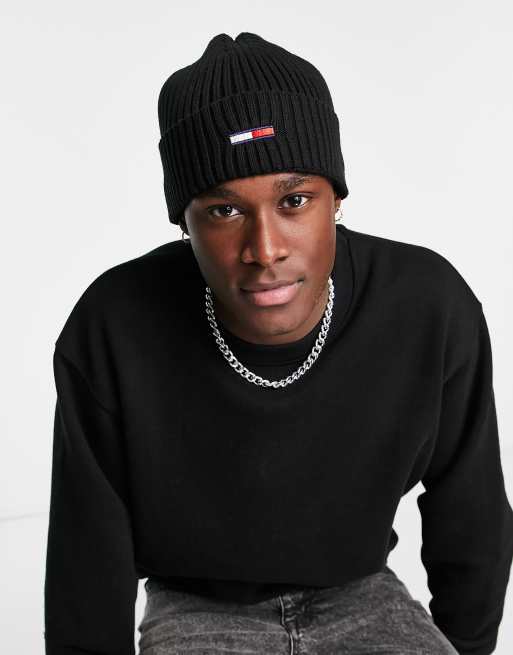 hat | beanie in Tommy Jeans ribbed ASOS black flag