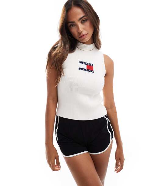 Tommy Jeans flag sleeveless knitted top in white - view 1