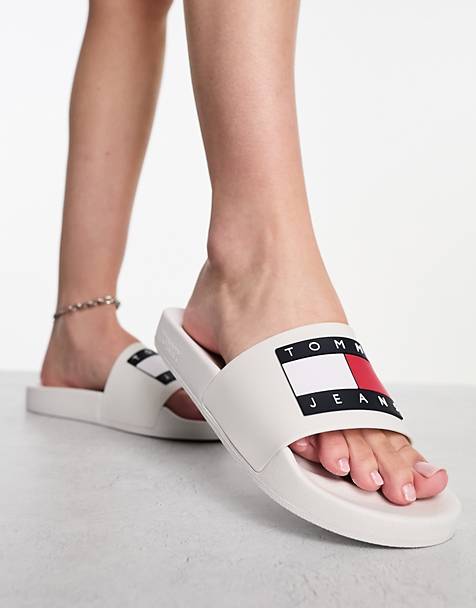 Tommy Jeans flag sliders in white
