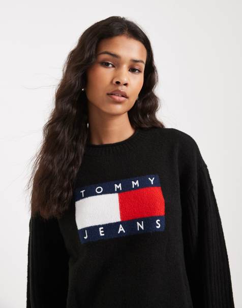 Tommy Jeans flag sweater in black - view 1