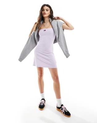 flared ribbed mini dress in lilac-Purple