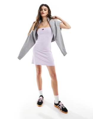 tommy jeans flared ribbed mini dress in lilac