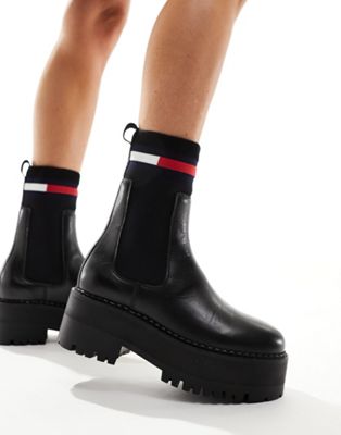 Tommy Jeans Flatform Chelsea Boots In Black