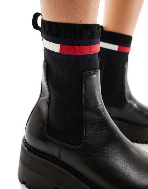 Tommy Jeans flatform chelsea sock boots in black