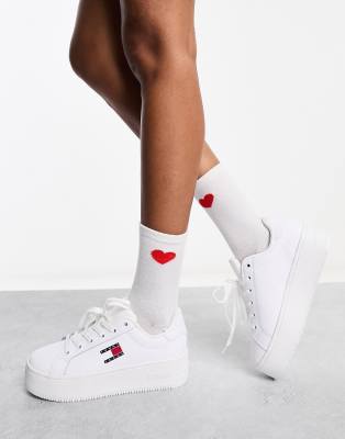 Tommy hilfiger white & deals navy flatform flag sneaker trainers