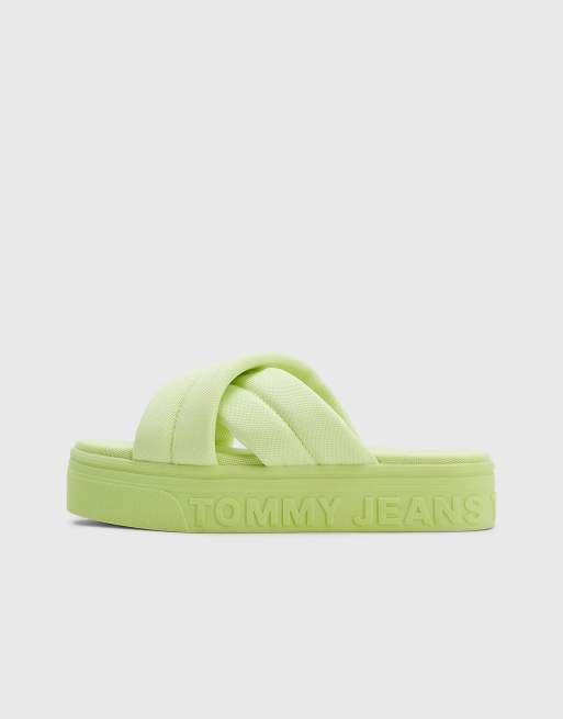 Tommy Jeans flatform sandals in light green 
