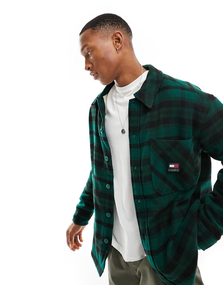 Tommy Jeans fleece linked check shirt in green