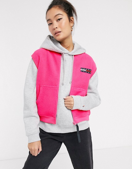 Tommy Jeans fleece neon gilet with logo