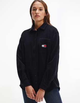 Tommy Jeans fleece overshirt in black - view 1