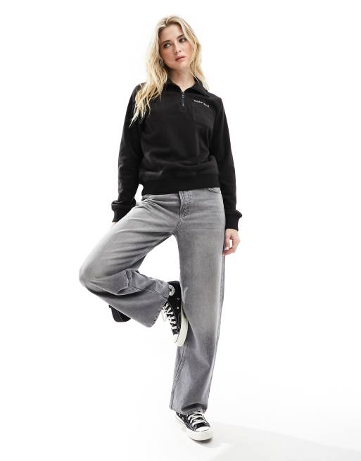 Tommy Jeans – Fleece-Sweatshirt in Schwarz