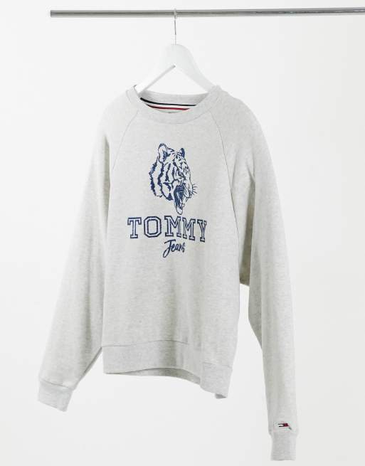 Tommy Jeans flocked tiger sweatshirt in gray