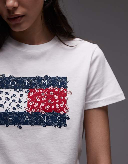 Tommy Jeans Floral flag t-shirt in beige, 4 of 4
