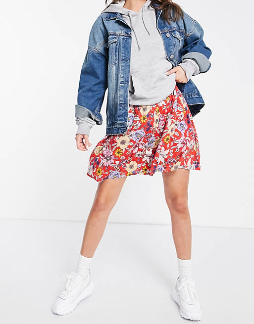 Tommy Jeans floral mini skirt co-ord in red multi