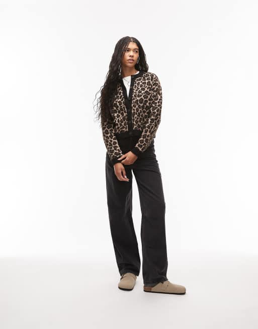 Tommy Jeans fluffy badge cardigan in leopard print, 3 of 4