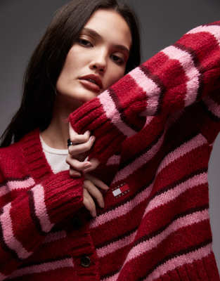 Tommy Jeans Fluffy Badge Cardigan In Red